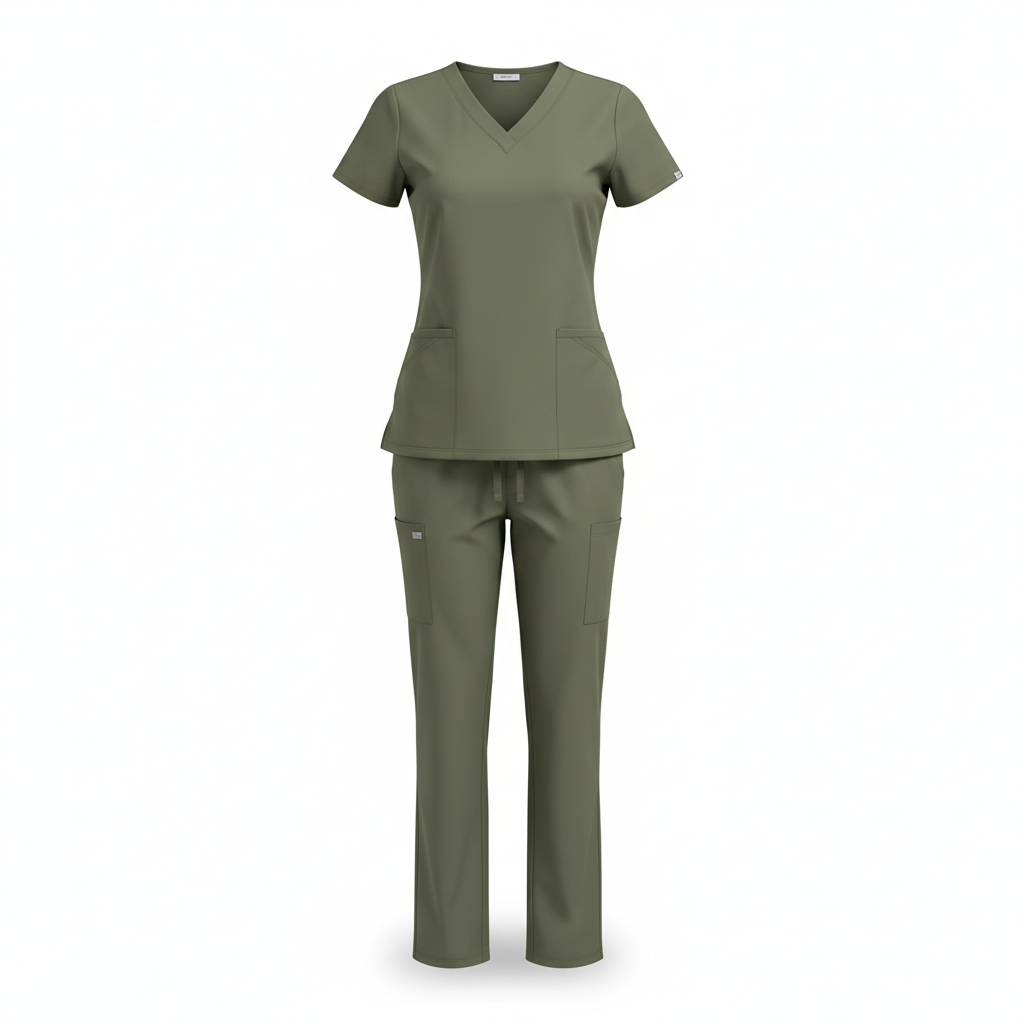 Women's olive scrub uniform set