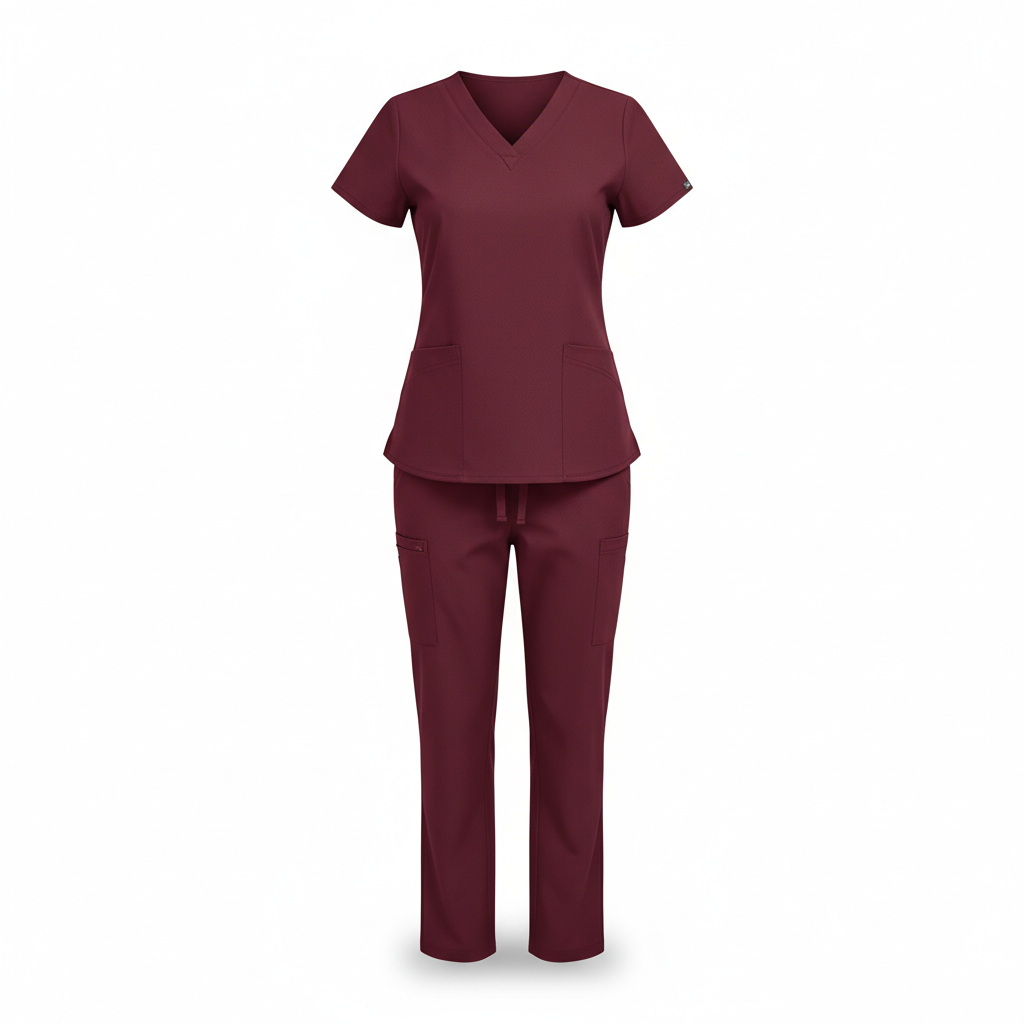 Women's maroon scrub uniform set
